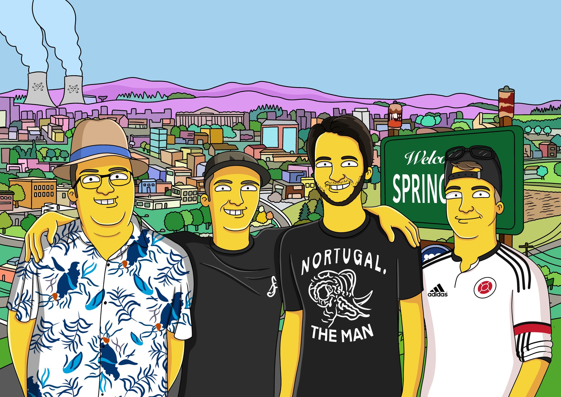 Custom Simpsons portrait showcasing family or friends in the iconic cartoon style. Unique, personalized art gift idea.