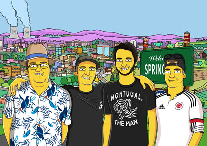 Custom Simpsons portrait showcasing family or friends in the iconic cartoon style. Unique, personalized art gift idea.
