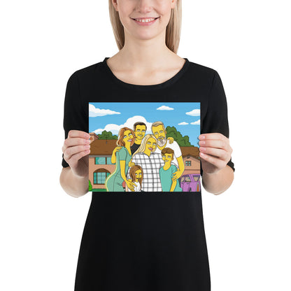 Custom family portrait poster in the style of the Simpsons, perfect personalized family gift.